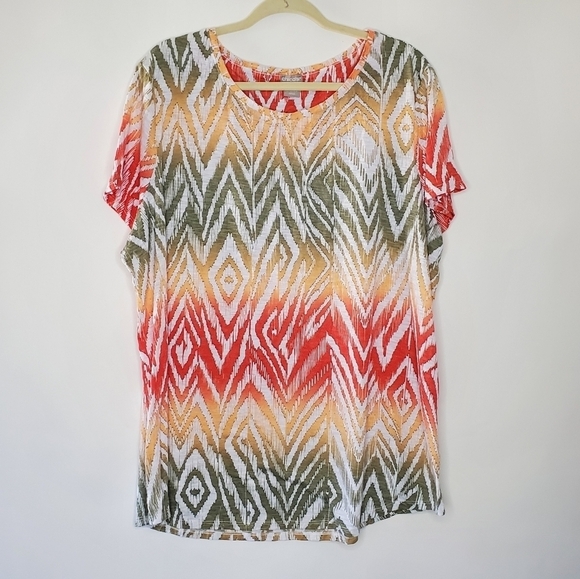 Chico's Zenergy Ikat Print Top Size 16/18 Crushed Fabric Shirt Tunic - Picture 1 of 12